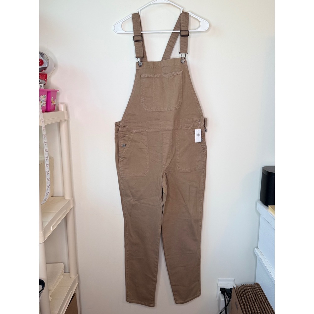 Old Navy Womens Khaki Brown Denim Overalls Straight Leg Size 8 NWT 672503-00-1